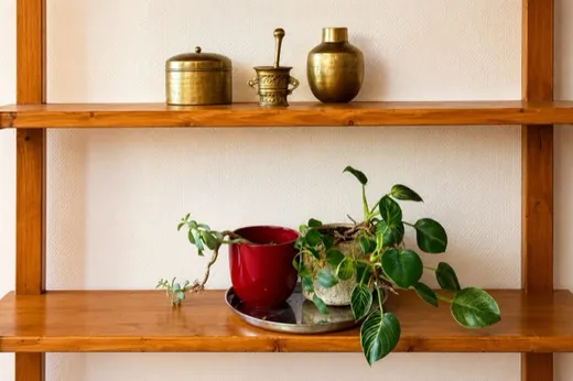 Étagère décorée de plantes au Cocon